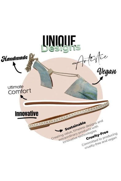 Kadın Vegan Deri Mavi Bağcıklı Sandalet - Caretta-hey Dude Tasarım - 6