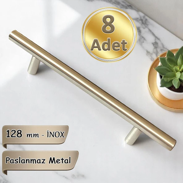 8 Adet Boy Kulp İnox 128 mm Kulp Mobilya Mutfak Dolabı Çekmece Dolap Kapak Kulpu Kulbu Metal Kulpları