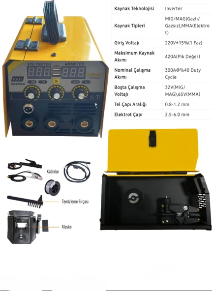 Çok Fonksiyonlu Gazsız Gazaltı Kaynak Makinesi (Sarı)  EEA358 MIG420
