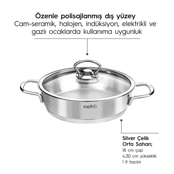 Nehir Silver Çelik 4 Parça Sahan Seti 18-20 cm - 3