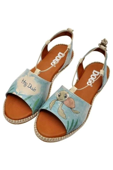 Kadın Vegan Deri Mavi Bağcıklı Sandalet - Caretta-hey Dude Tasarım - 2