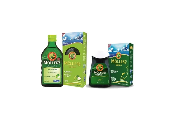 Möller's Mollers Möller's Elma Aromalı Balık Yağı Şurubu ve Möller's 60 Kapsül - Resim 1