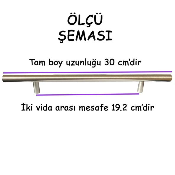 Boy Kulp İnox 192 mm Kulp Mobilya Mutfak Dolabı Çekmece Dolap Kapak Kulpu Kulbu Metal Kulpları - 2