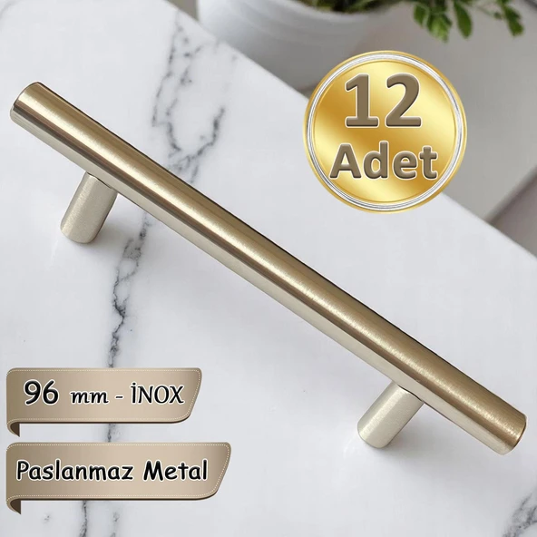 12 Adet Boy Kulp İnox 96 mm Kulp Mobilya Mutfak Dolabı Çekmece Dolap Kapak Kulpu Kulbu Metal Kulpları