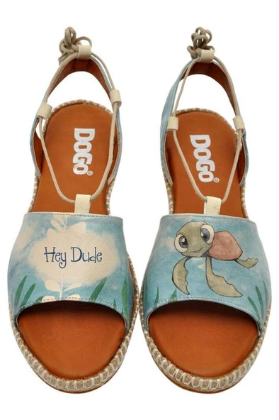 Kadın Vegan Deri Mavi Bağcıklı Sandalet - Caretta-hey Dude Tasarım