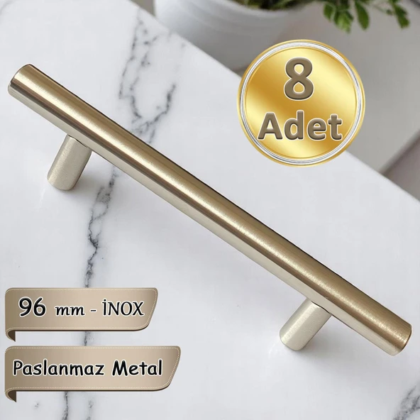 8 Adet Boy Kulp İnox 96 mm Kulp Mobilya Mutfak Dolabı Çekmece Dolap Kapak Kulpu Kulbu Metal Kulpları ürün görseli 1