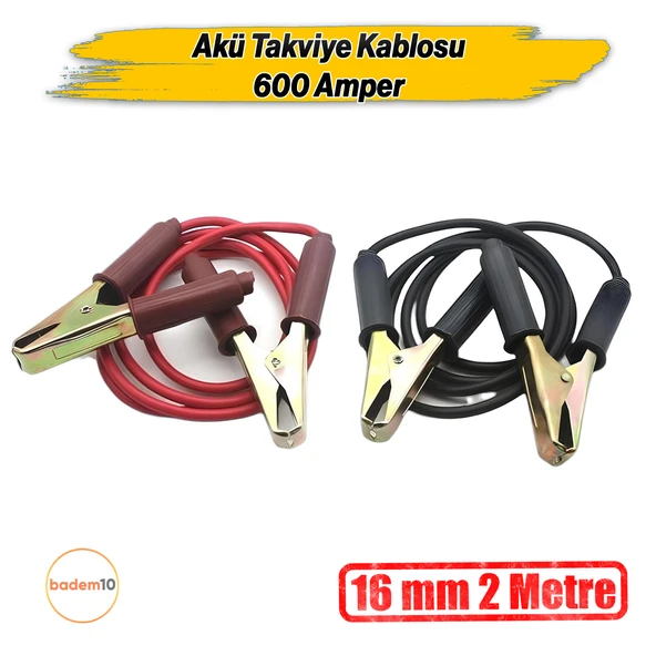 2 Metre 16mm² Kalınlık 6V/12/24V 600 Amper Akü Takviye Kablosu Araç Araba Oto Akümülatör Sarj Şarj