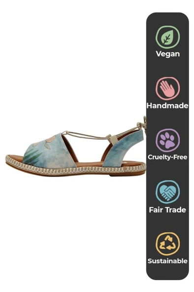 Kadın Vegan Deri Mavi Bağcıklı Sandalet - Caretta-hey Dude Tasarım - 7