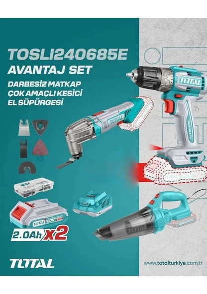 Total TOSLI240685E Matkap+Çok Amaçlı Kesici+El Süpürgesi 3'lü Set