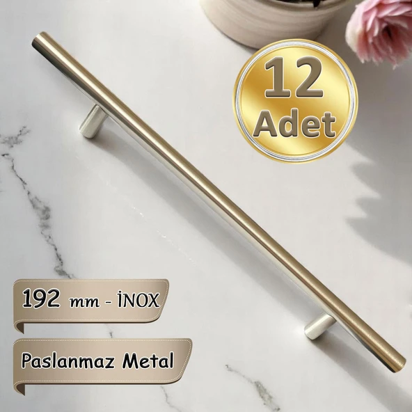 12 Adet Boy Kulp İnox 192 mm Kulp Mobilya Mutfak Dolabı Çekmece Dolap Kapak Kulpu Kulbu Metal Kulpları