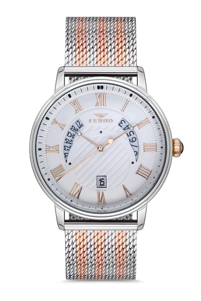 Ferro 44 mm Rose ve Gümüş Hasır Kordon Erkek Kol Saati F11050C-1117-E F11050C-1117-E
