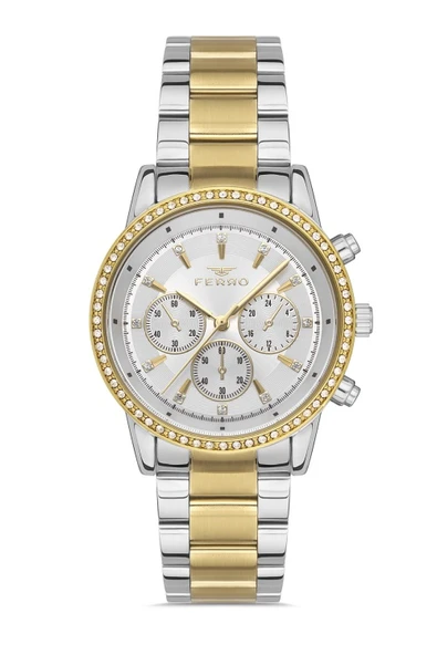 Ferro FL41258A-D Quartz Çelik Altın/Gri 36 mm Kadın Kol Saati