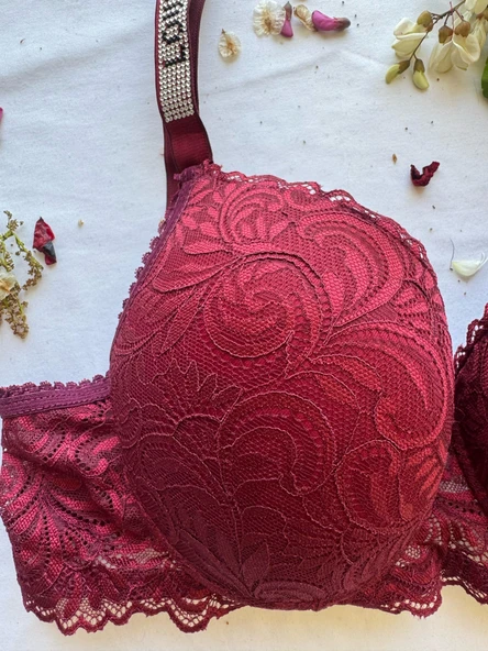 LOVE SECRET Mikro Kumaş Taşlı Askılı Dolgulu Sütyen ve Tanga kadınn iç çamaşır takımı - 3