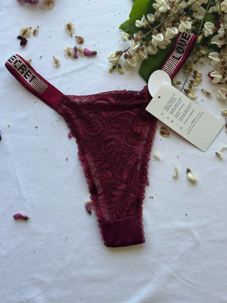 LOVE SECRET Mikro Kumaş Taşlı Askılı Dolgulu Sütyen ve Tanga kadınn iç çamaşır takımı - 4