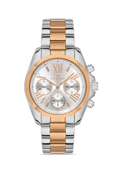 Ferro FL21259A-E 36 mm Rose Gold/Metalik Gri Kadın Kol Saati+ Bileklik - Resim 5
