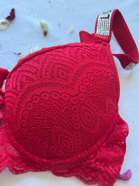 LOVE SECRET Mikro Kumaş Taşlı Askılı Dolgulu Sütyen Takım - 4