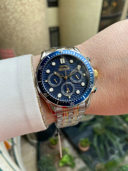Slazenger SL.09.2092.2.03 Quartz Çelik Altın/Gri Lacivert Kadran 46 mm Erkek Kol Saati