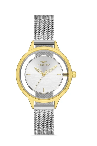 Ferro 34 mm Gümüş Hasır Kordon Kadın Kol Saati FL21234C-D FL21234C-D