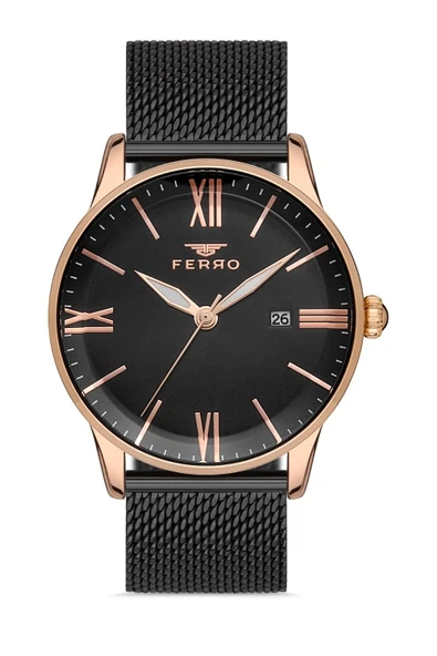 Ferro 43 mm Siyah Hasır Kordon Erkek Kol Saati F11182C-R F11182C-R