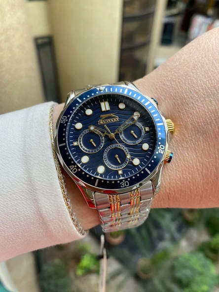 Slazenger SL.09.2092.2.03 Quartz Çelik Altın/Gri Lacivert Kadran 46 mm Erkek Kol Saati - 4