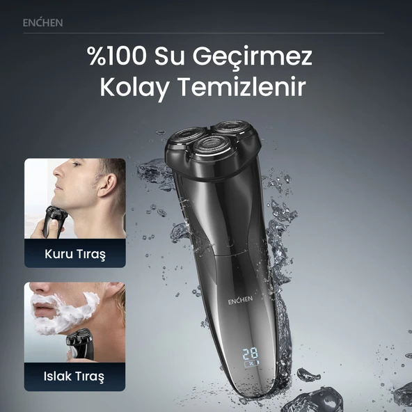 Enchen Blackstone 3 Siyah Çift Yönlü Kavisli Bıçaklı Dijital Ekranlı Suya Dayanıklı Şarjlı Tıraş Makinesi - 4