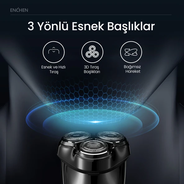 Enchen Blackstone 3 Siyah Çift Yönlü Kavisli Bıçaklı Dijital Ekranlı Suya Dayanıklı Şarjlı Tıraş Makinesi - 5