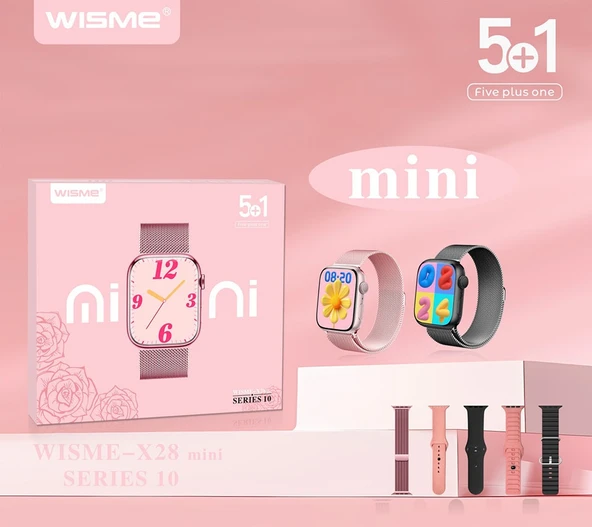 Serreha WİSME-X28 Mini Kadın Akıllı Saat 5 Kordonlu, Kablosuz Şarjlı, Şık Tasarım
