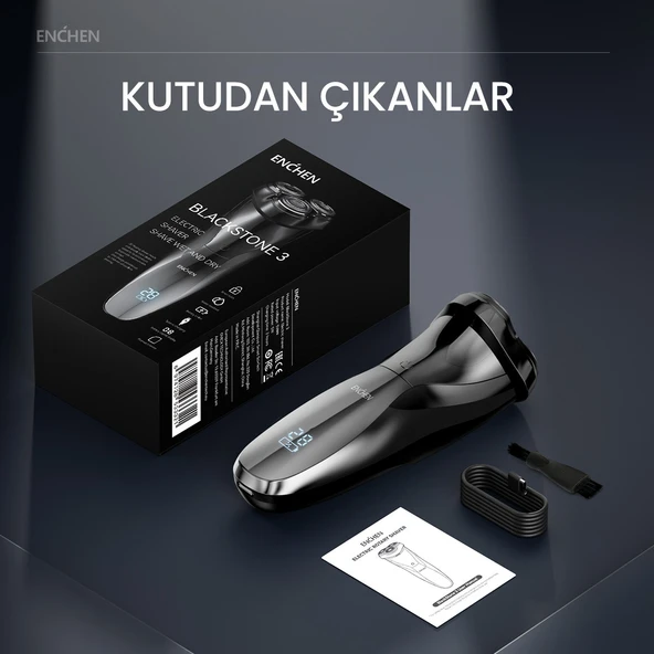 Enchen Blackstone 3 Siyah Çift Yönlü Kavisli Bıçaklı Dijital Ekranlı Suya Dayanıklı Şarjlı Tıraş Makinesi - 2