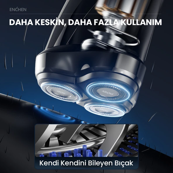 Enchen Blackstone 3 Siyah Çift Yönlü Kavisli Bıçaklı Dijital Ekranlı Suya Dayanıklı Şarjlı Tıraş Makinesi - 3
