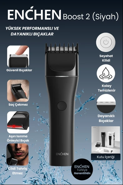 Enchen Boost 2 Siyah Taşınabilir Şarjlı Saç Kesim Makinesi