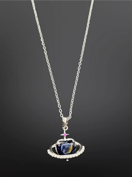 Geometrik Kalp Figürlü Taşlı Gümüş Renk Antialerjik, 316L Çelik Kolye - Modern ve Çekici Tasarım ürün görseli 1