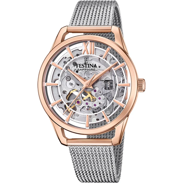 Festina F20628/1 Otomatik Çelik Hasır Gri  Safir Cam 36 mm Kadın Kol Saati - 3