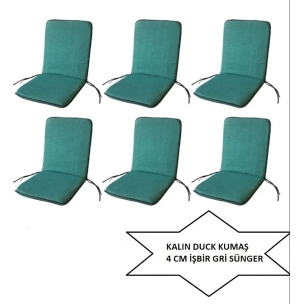 LÜKS ARKALIKLI SANDALYE MİNDERİ 6LI 4CM SÜNGERLİ YEŞİL