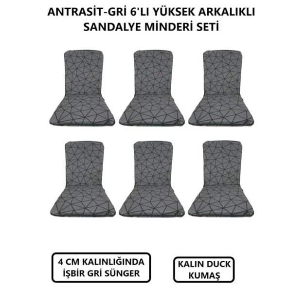 LÜKS ARKALIKLI SANDALYE MİNDERİ 6LI 4CM SÜNGERLİ GRİ ÖRÜMCEK DESEN