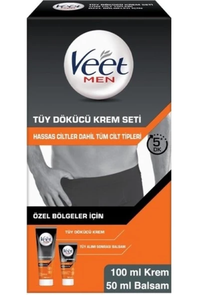 Veet Men Tüy Dökücü Krem Seti Özel Bölgeler İçin Tüy Dökücü Krem 100 ml + Tüy Alım Sonrası Balsam 50 ml