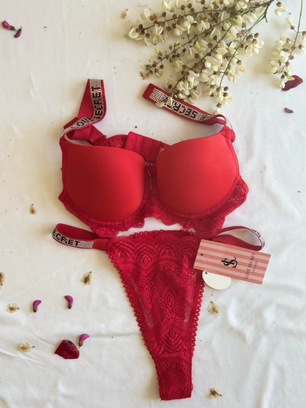 LOVE SECRET Mikro Kumaş Taşlı Askılı Dolgulu Sütyen Takım
