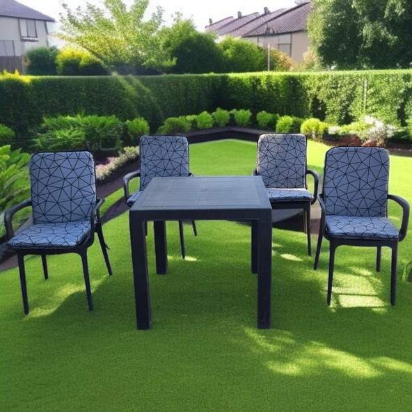 LÜKS ARKALIKLI SANDALYE MİNDERİ 6LI 4CM SÜNGERLİ GRİ ÖRÜMCEK DESEN - 3