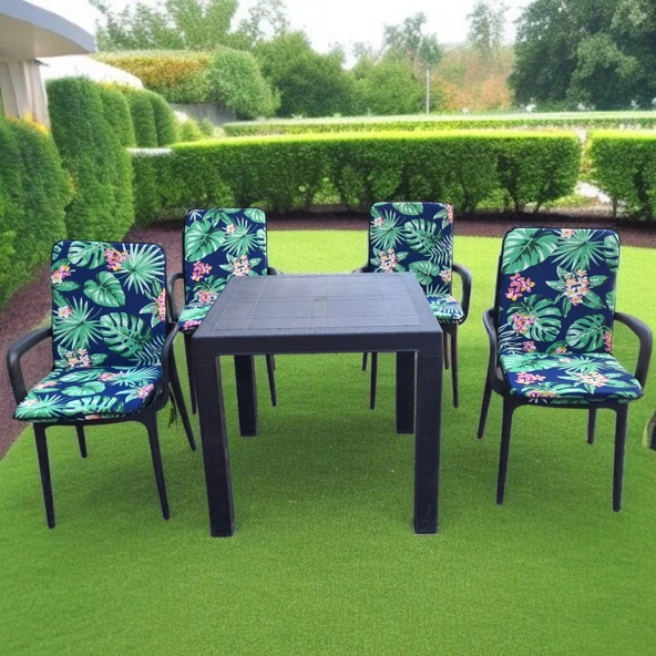 LÜKS ARKALIKLI SANDALYE MİNDERİ 6LI 4CM SÜNGERLİ YEŞİL YAPRAK DESEN - 4