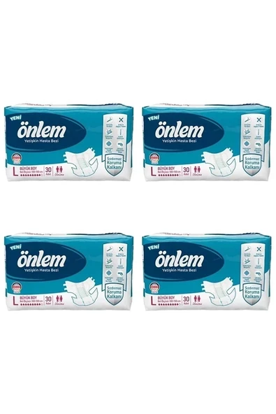 Önlem Tekstil Yüzeyli Belbantlı Büyük Boy L 30'lu 4 Adet Hasta Bezi