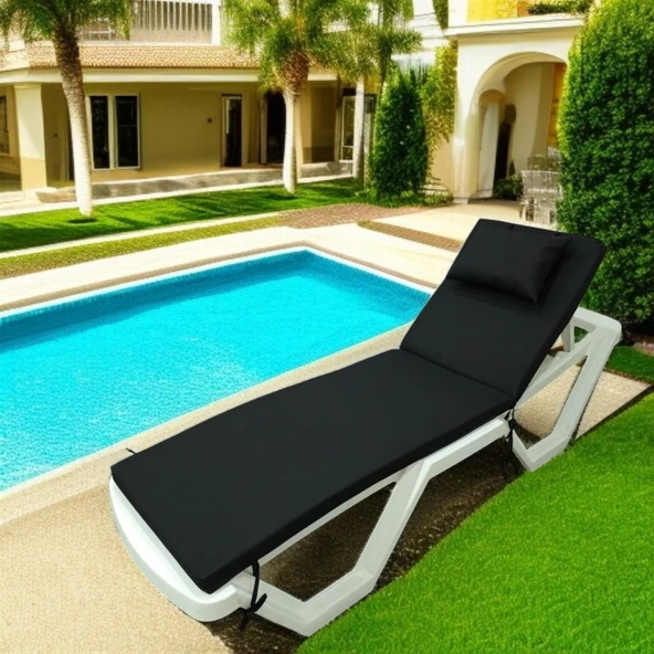 LÜKS ŞEZLONG MİNDERİ YASTIKLI 5CM SÜNGER SİYAH 175x55x4