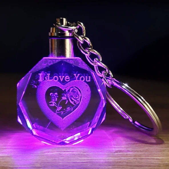 Periboia I Love You Kalp İçinde Gül Renk Değiştiren Kristal Anahtarlık
