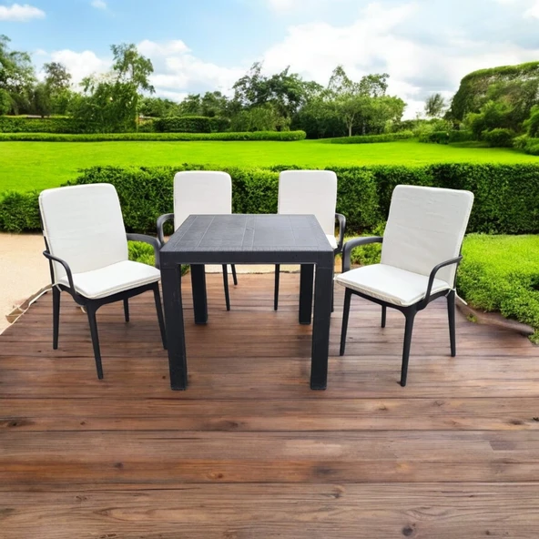 LÜKS ARKALIKLI SANDALYE MİNDERİ 4LÜ 4CM SÜNGERLİ KREM