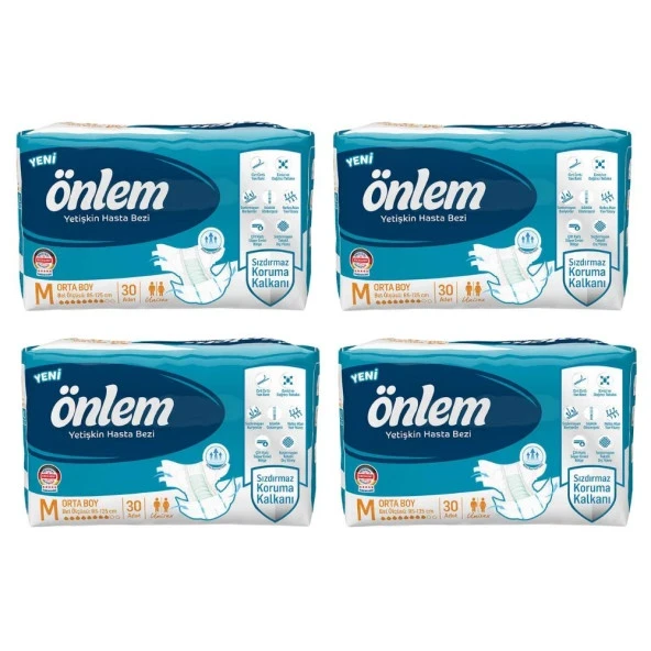 Önlem Belbantlı Tekstil Yüzey Orta Boy (M) 30'lu 4 Paket Hasta Bezi