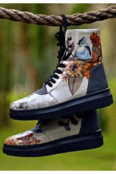 Kadın Vegan Deri Gri Uzun Bot - Magic In The Air Tasarım