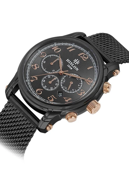 Hislon MS106N-05SR 45 mm Hasır Kordonlu Kronolu Erkek Kol Saati - 4