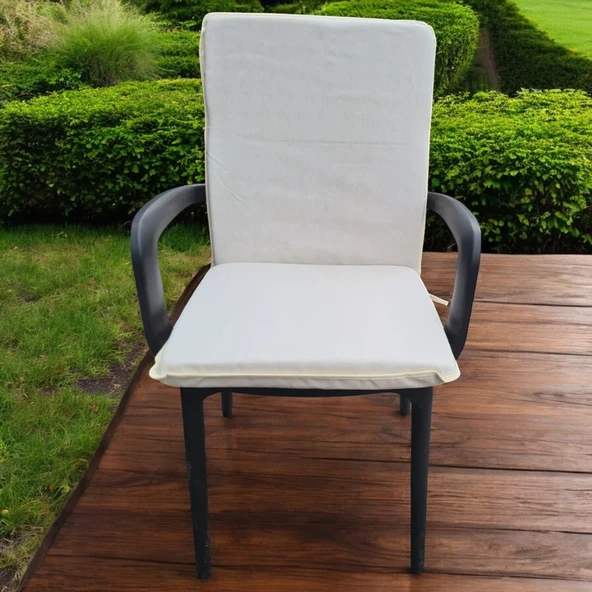LÜKS ARKALIKLI SANDALYE MİNDERİ 4LÜ 4CM SÜNGERLİ KREM - 4