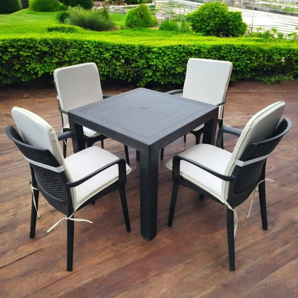 LÜKS ARKALIKLI SANDALYE MİNDERİ 4LÜ 4CM SÜNGERLİ KREM - 2