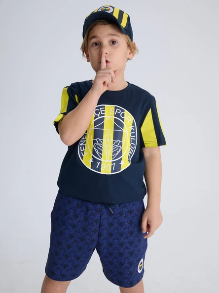 Fenerbahçe Orijinal Parçalı Renkli Logo Çocuk T-Shirt