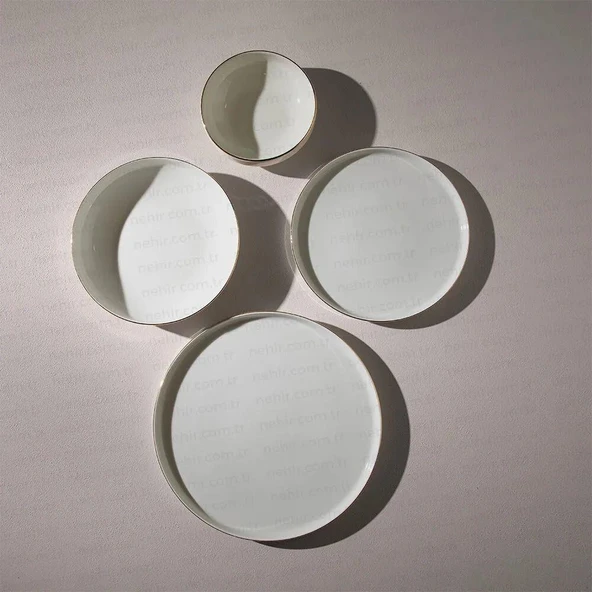 Nehir Duru Beyaz Altın Yaldızlı 24 Parça Porselen Yemek Takımı - 2