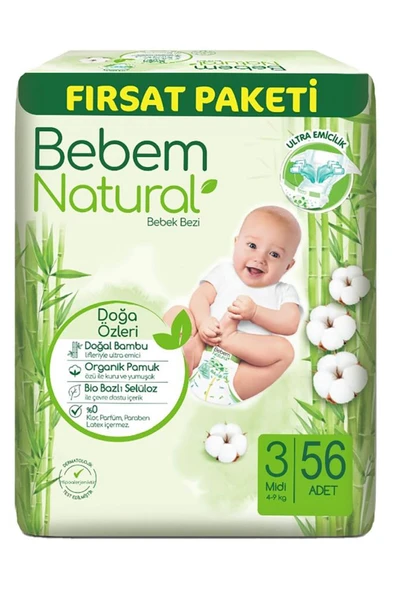 Bebem Natural Bebek Bezi 3 Numara 56 Adet